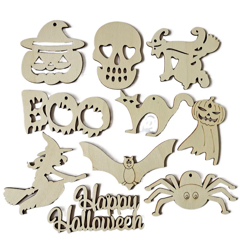 

Wood Ornaments Wooden Cutout Hanging Wood Crafts Embellishments Wood Tags for Ghost Festival Halloween Wooden Slices Diy Craft