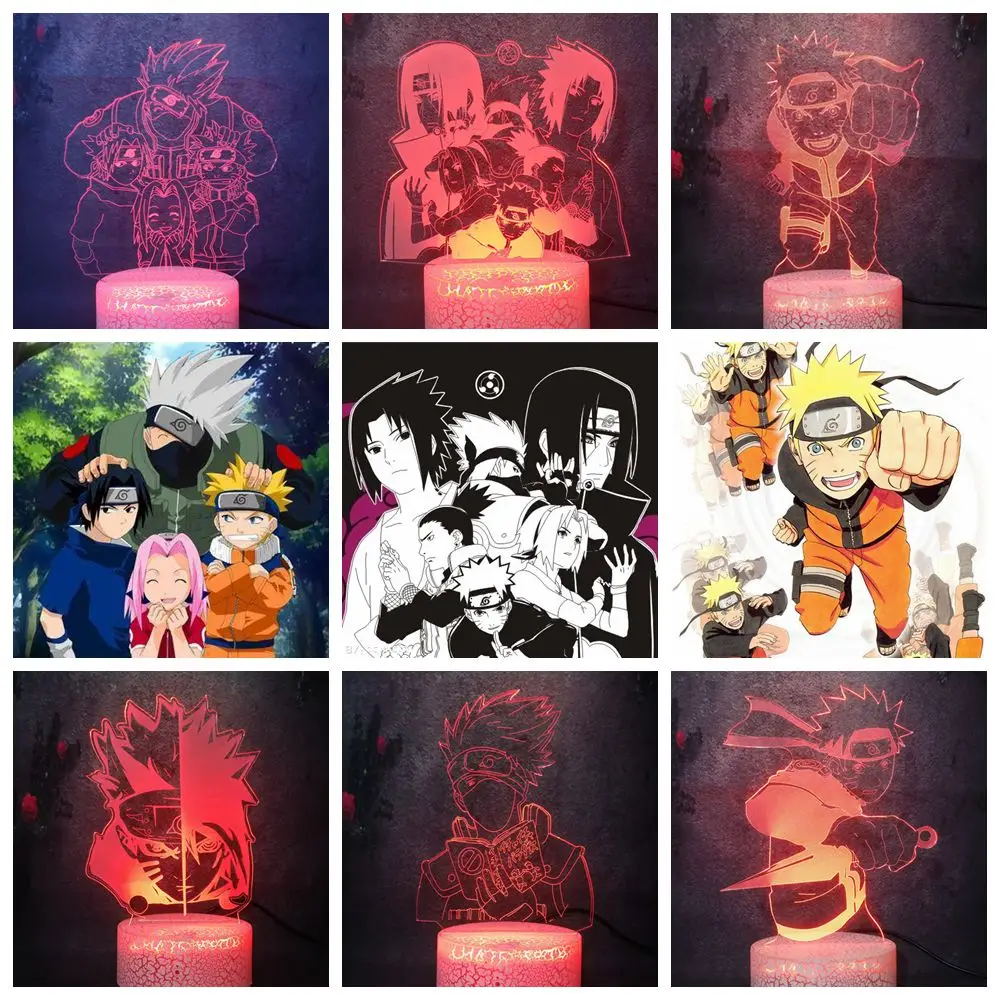Новинка 2020 хит продаж игровой веер Наруто RGB настольная лампа 3D Uaumaki Какаши Саске