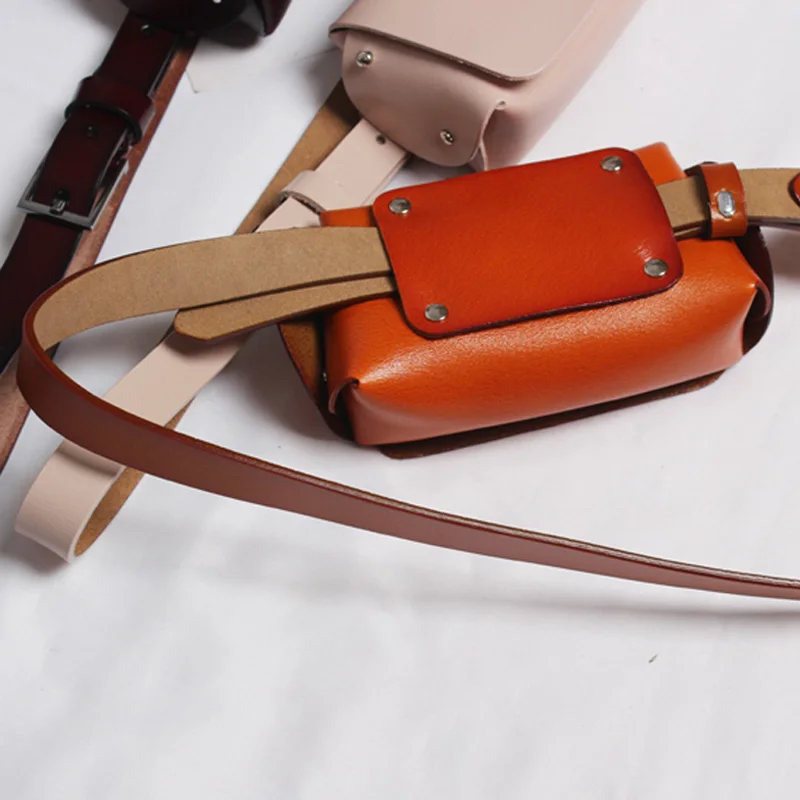 Женская поясная сумка из натуральной кожи с кожаным ремнем мини-поясная для