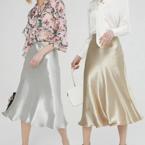 Женская атласная шелковая юбка новинка соблазнительные однотонные Юбки миди