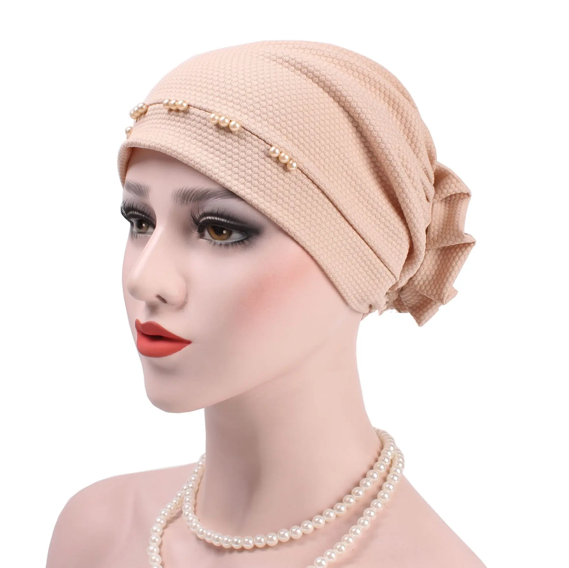 

New solid color nail bead flower cloth scarf hat Chemo cap