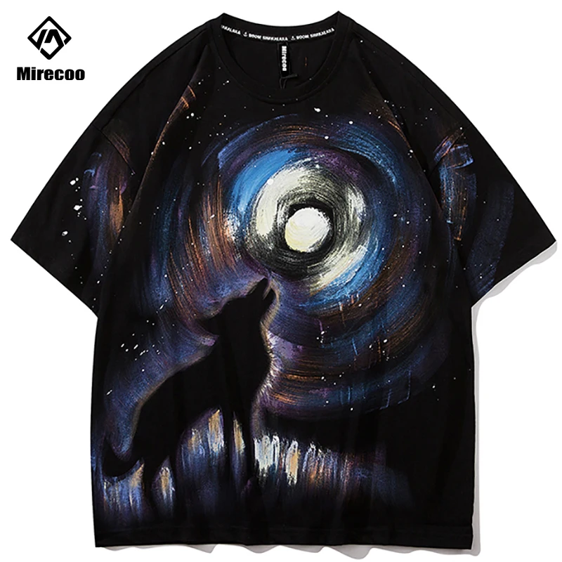 

Мужские футболки с принтом Луны, волка, скейтборда, хип-хоп, забавные мужские хлопковые футболки в стиле Харадзюку, модные уличные топы, Мужс...