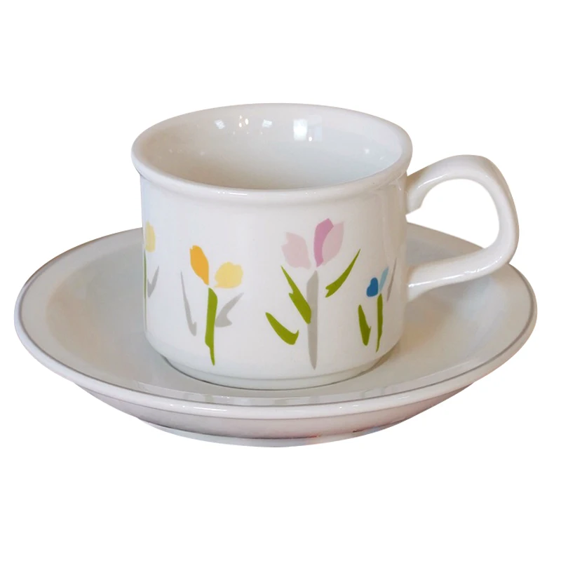

French Retro Ceramic Fresh Butterfly Orchid Cute Flower Coffee Cup and Saucer Set Afternoon Tea Cup Latte Cup Flower Tea Cup