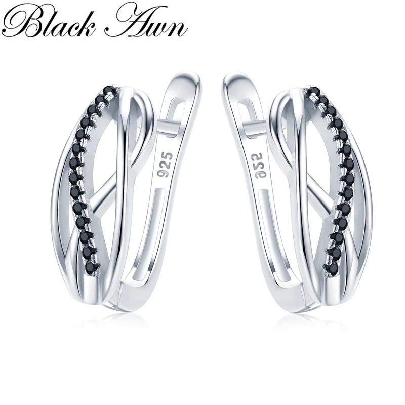 Женские Классические сережки Кольца [Black Awn] круглые и черные серьги из