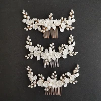 slbridal handmade porcelain flower leaf freshwater pearls bridal hair comb wedding headband hair accessories women jewelry