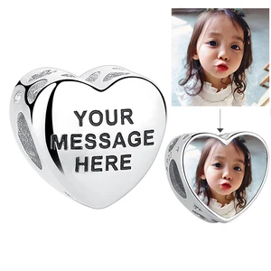 Подлинная серебряные бусины 925 пробы гравировка имя сердце Шарм Подходит оригинальный браслет и ожерелье DIY пользовательские фото ювелирные изделия подарок