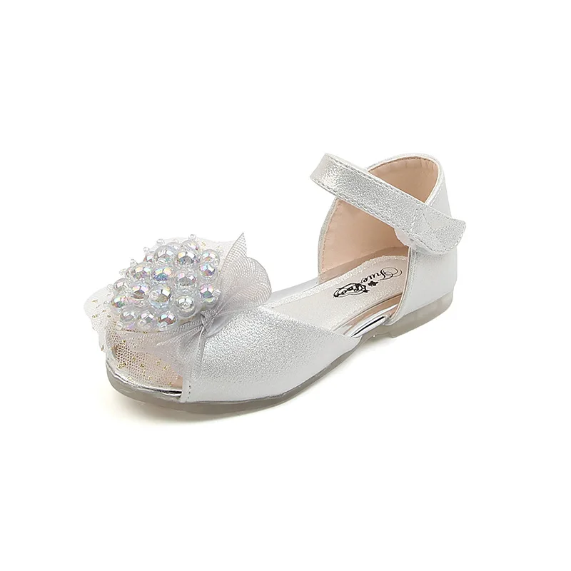 

Children new Sandals Girls Lace Pearl Big Flower Princess Sandals with Crystal Soft Sole Sweet Cute for Party Wedding Chic Hot