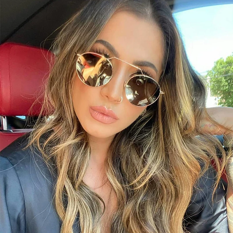 

vintage Round woman fashion Sunglasses Luxury brand alloy frame mirror glasses sun women 2020 Black Oversize gafas de sol