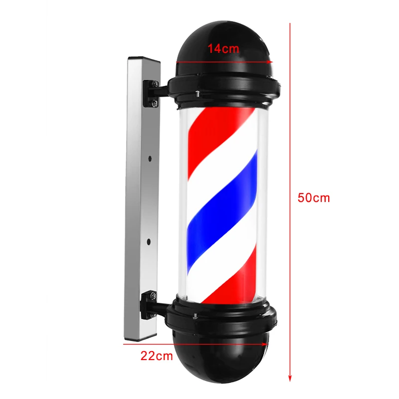 

19.7in LED Barber Shop Sign Pole Light Black White Blue Stripe Design Roating Salon Wall Hanging Light Lamp Beauty Salon Lamp