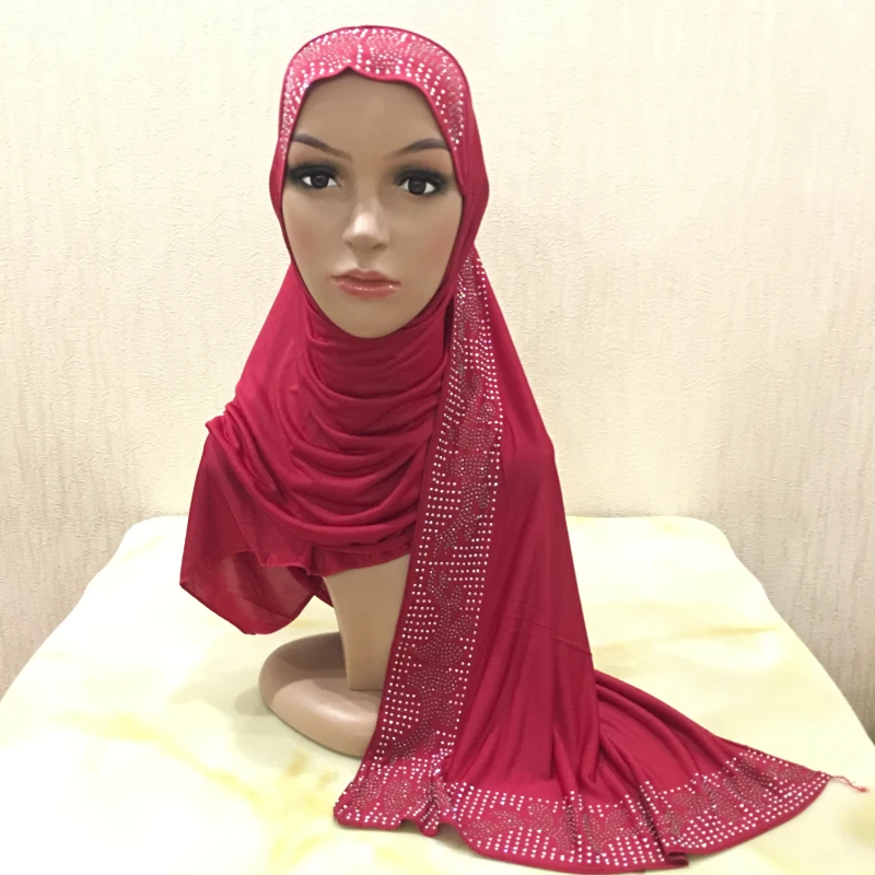 12 Цветов одна петля Щепка Стразы полиэстер Hijab шарф Мусульманский Исламский головной Обёрточная Бумага Обложка Одноцветный шарф - Цвет: Color4