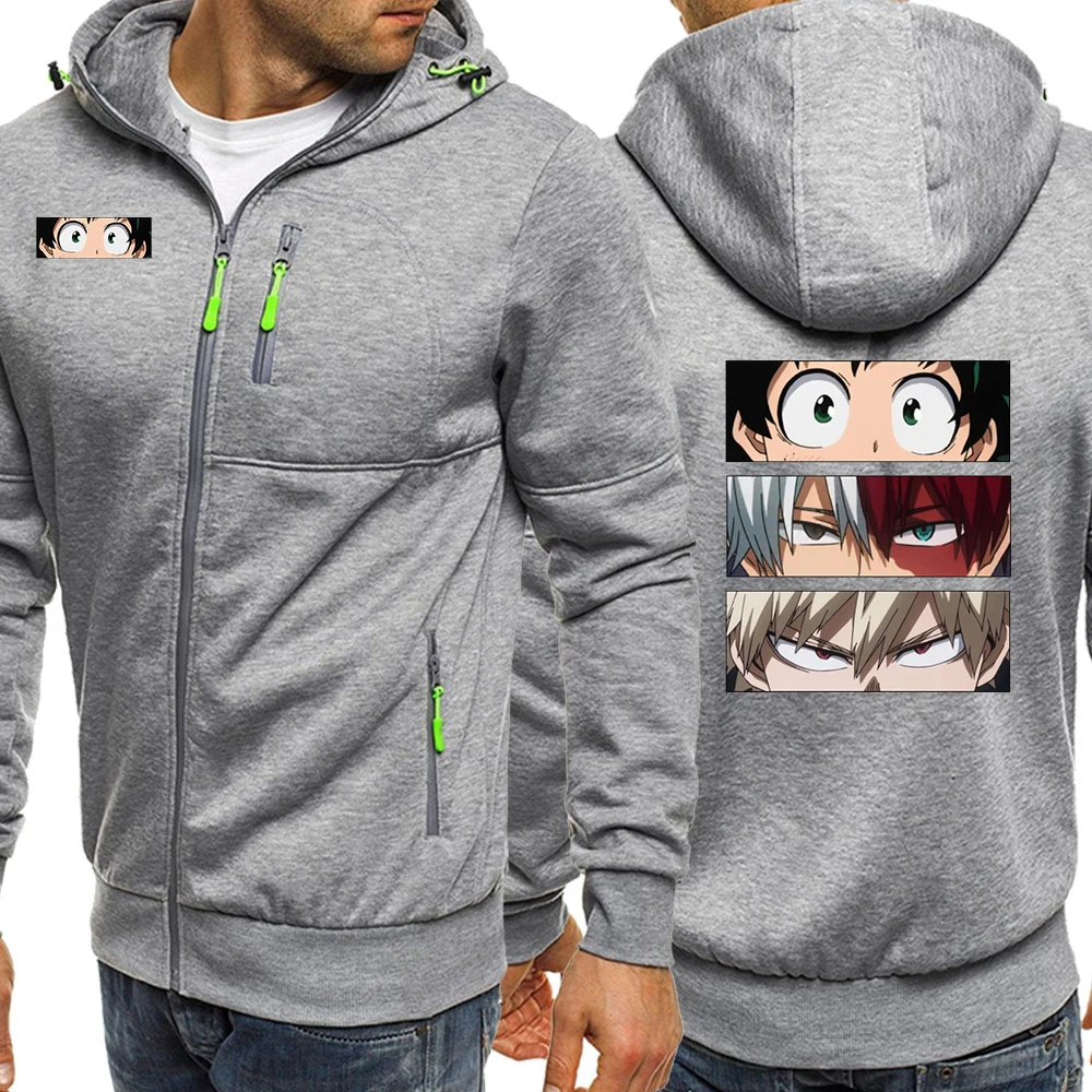 

My Hero Academia Comics Print Mens Zipped Hoody Harajuku Loose Hooded Fall 2020 Vintage Streetwear Hip Hop Fleece Man Hoodies