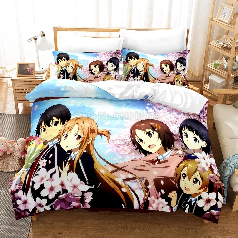 

Sword Art Online Anime Kids Comforter Cover Set Home Textile Pillow Case Duvet Covers Japan Cartoon Game Bedding Sets
