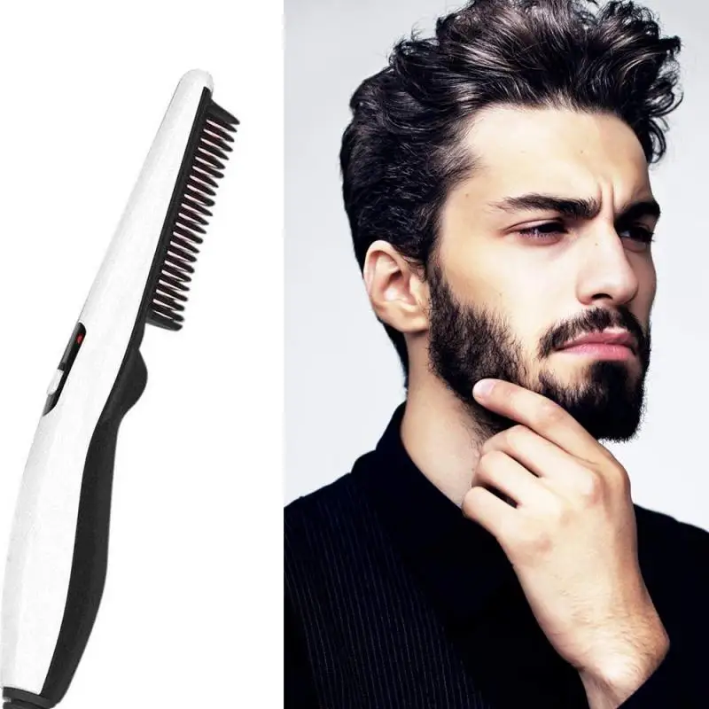 

Выпрямитель для волос и бороды, расческа, электрическая быстронагреваемая Мужская стайлер для укладки волос, расческа для выпрямления воло...