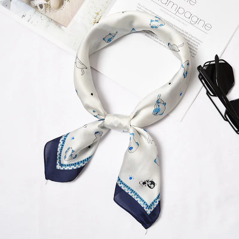 

Women Small Silk Scarf Cartoon Print Foulard Chic Square Bandana Head wear Handkerchief Summer NEW [3973]