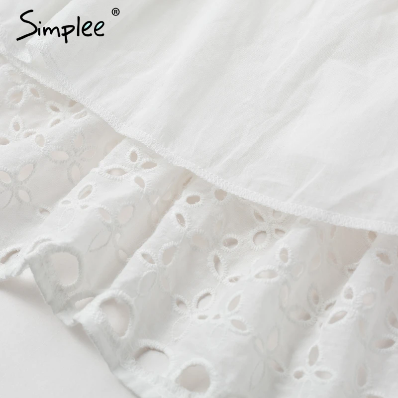 Simplee Elegant cotton embroidery women summer dress Ruffled high waist korean white Vintage sexy v-neck party mini | Женская одежда