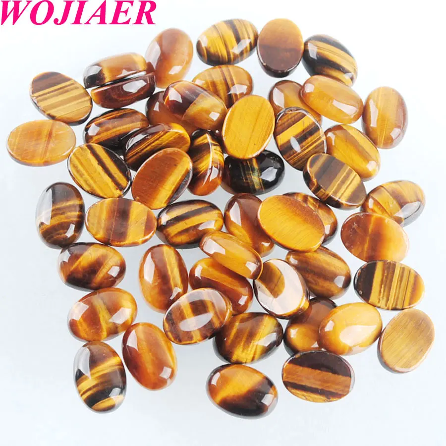 

WOJIAER 20pcs/lot No Drilling Hole Natural Tigers Eye Cabochon Beads Oval CAB Healing Energy Stone Fittings DIY Jewelry PU8001