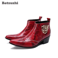 batzuzhi designers genuine leather men ankle boots 6 5cm heels men boots pointed toe botas hombre party and wedding footwear