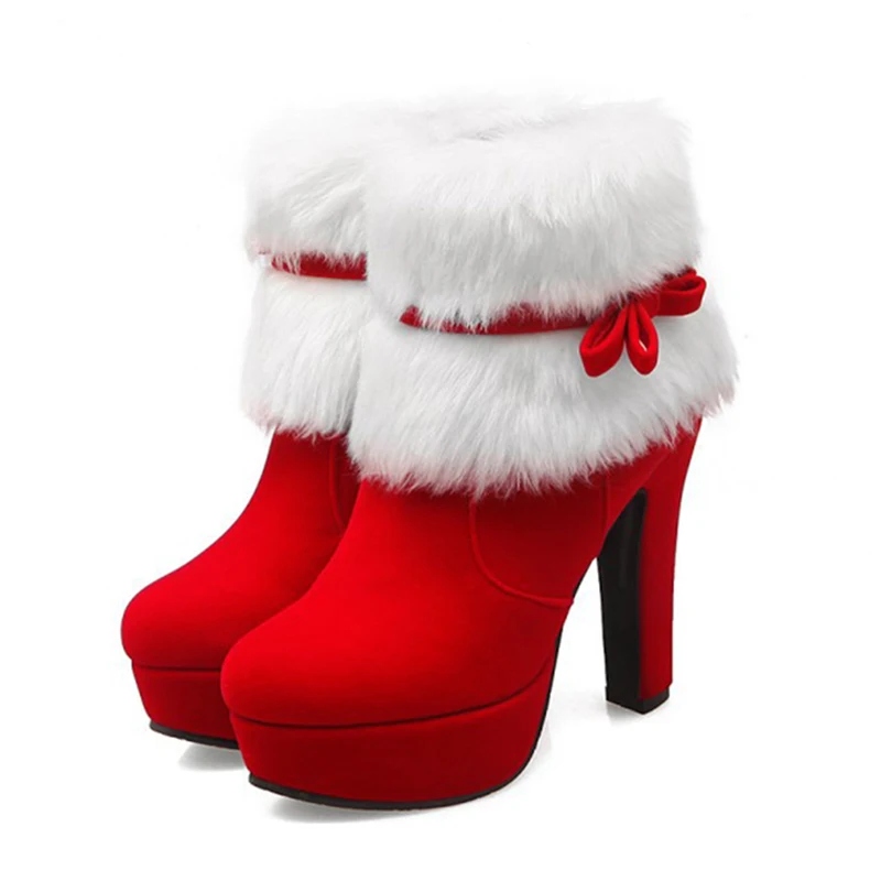 

2021 New Snow Boots Women Fur Warm Ankle Boots Female Platform High Heels Shoes Winter Ladies Red Black Short Boots Plus Size 43