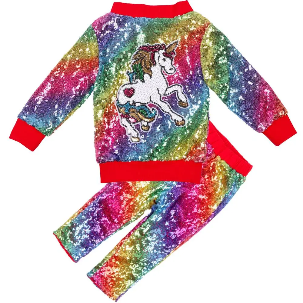 Детская куртка-бомбер с блестками для девочек вечерние комплекты со штанами и