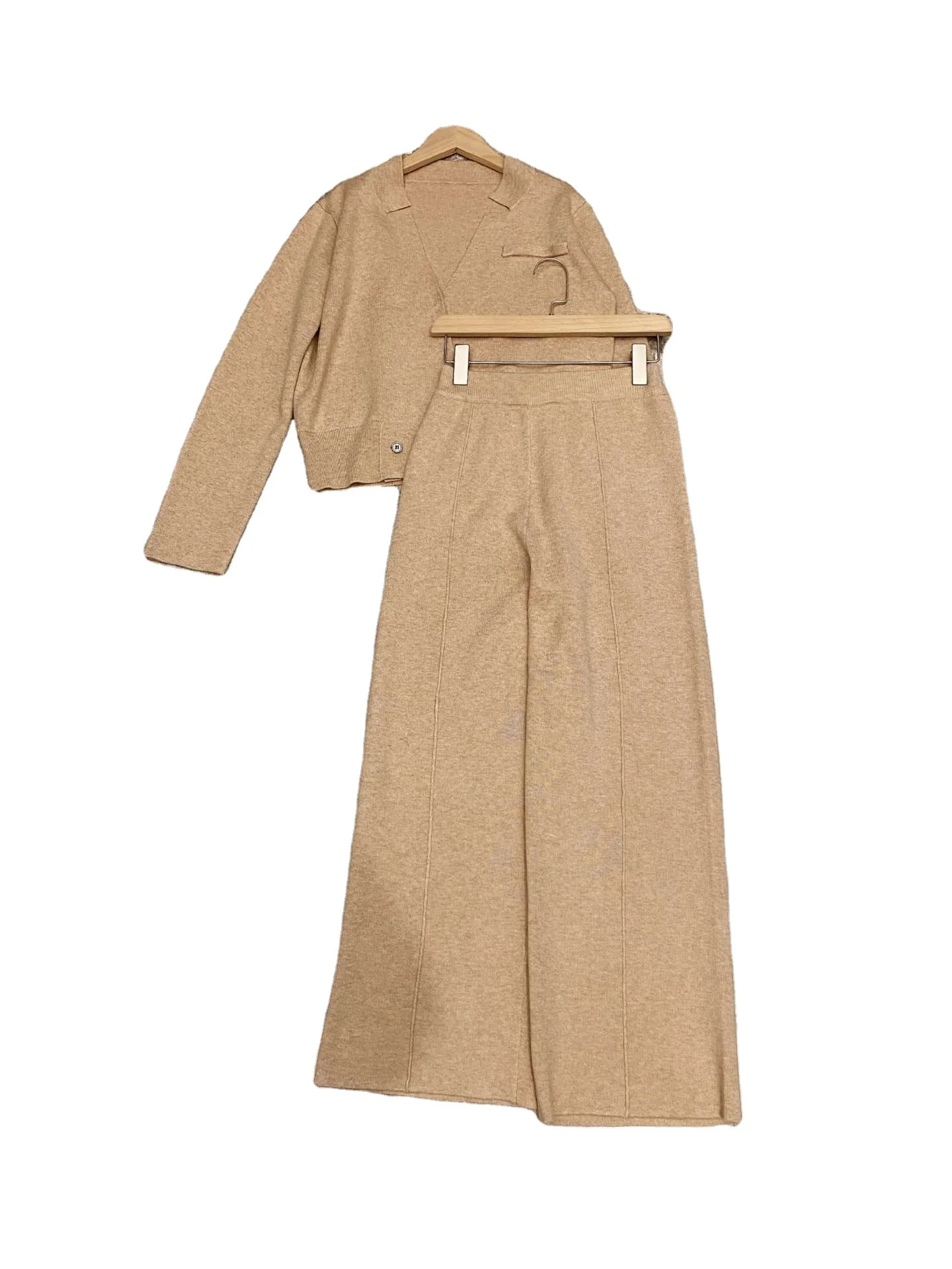 

vogue of new fund of 2020 autumn and winter sweater suits the drape knitting leisure wide-legged pants two-piece dress