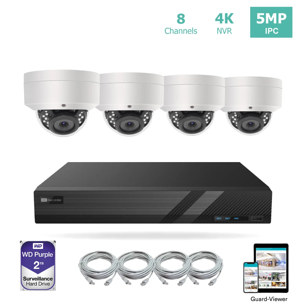 

LINOVISION 8-канальный видеорегистратор с разрешением 4K IP камера PoE безопасности Камера Системы 8ch 4 к NVR с 2 ТБ HDD и 4 открытых 5MP PoE IP купольная Камер...