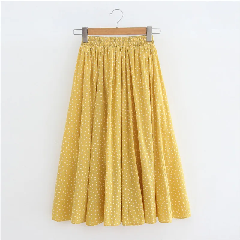 

ASHIOFU Homemade New Summer Womens Dress Cotton and Linen Floral Elastic Waist Pleated Skirt Literary Wild Thin Fashion Dresses