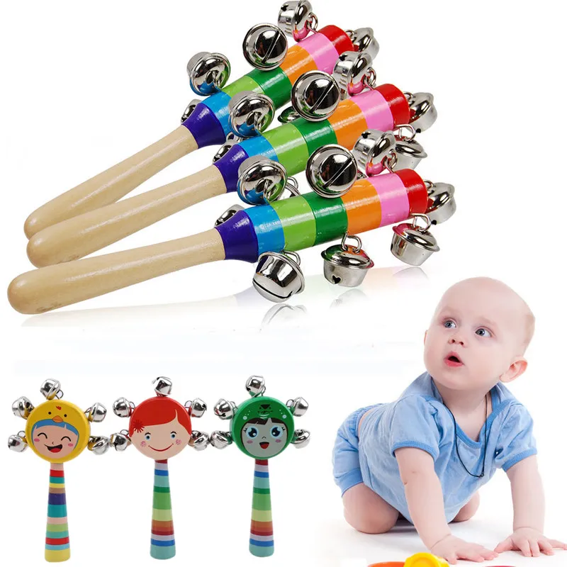

Baby's Bell Vocal Toys Rainbow Shaker Stick Educational Toy Handle Wooden Activity Bell Ring Rainbow Musical Instrument