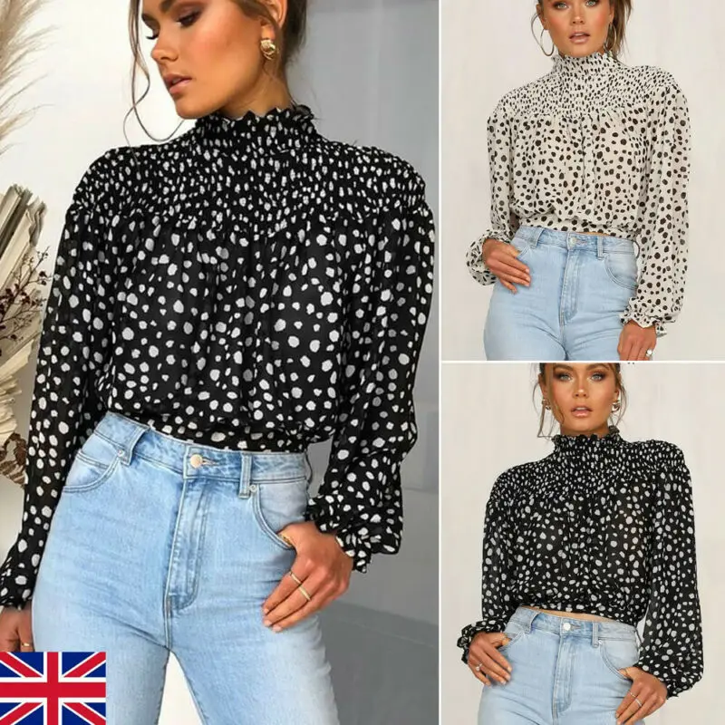 

UK Women Casual Long Sleeve Chiffon Collect Waist Blouse Shirt Ladies Tunic Tops