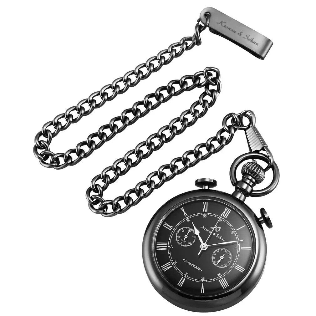 

KS Retro Golden Carving Case Stopwatch Function Roman Numerals Clip Fob Chain Men Quartz Movement Pocket Watches Jewelry /KSP091