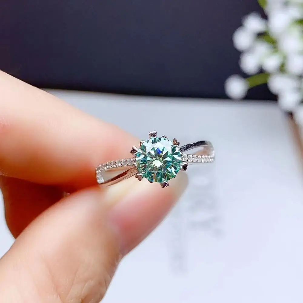 

crackling green moissanite gemstone ring for women jewelry engagement ring for wedding 925 sterling silver ring birthday gift