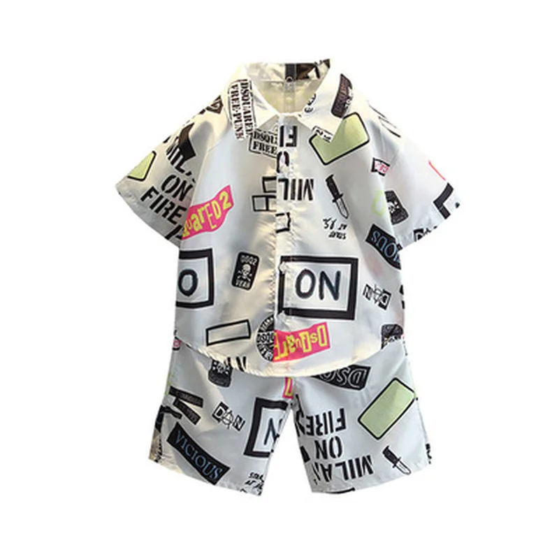 

Children's clothing small and medium-sized boys' letter shirt boutique trend 2021 new summer two-piece suit fashion trend
