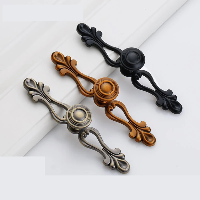 

Retro Antique Bronze European Drawer Handle Country Furniture Black Kitchen Cabinet Handles Knobs Door Pulls Hardware