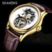 seakoss men dragon tourbillon watch sapphire luxury watches top brand mens crocodile leather corgeut mechanical wristwatches