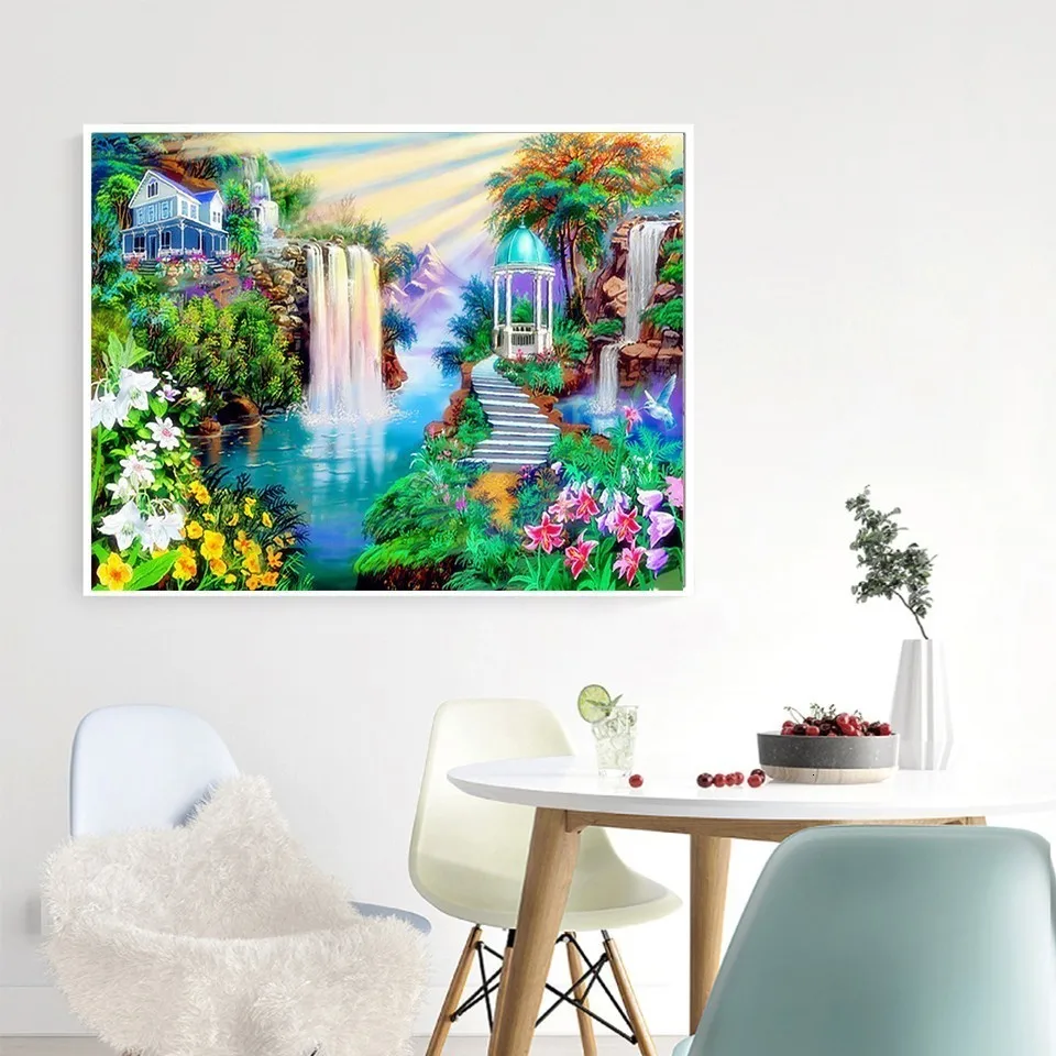 AZQSD Painting By Numbers Pictures Canvas Waterfall Scenery DIY Frameless Oil Painting Landscape Wall Art Home Decor SZGD174