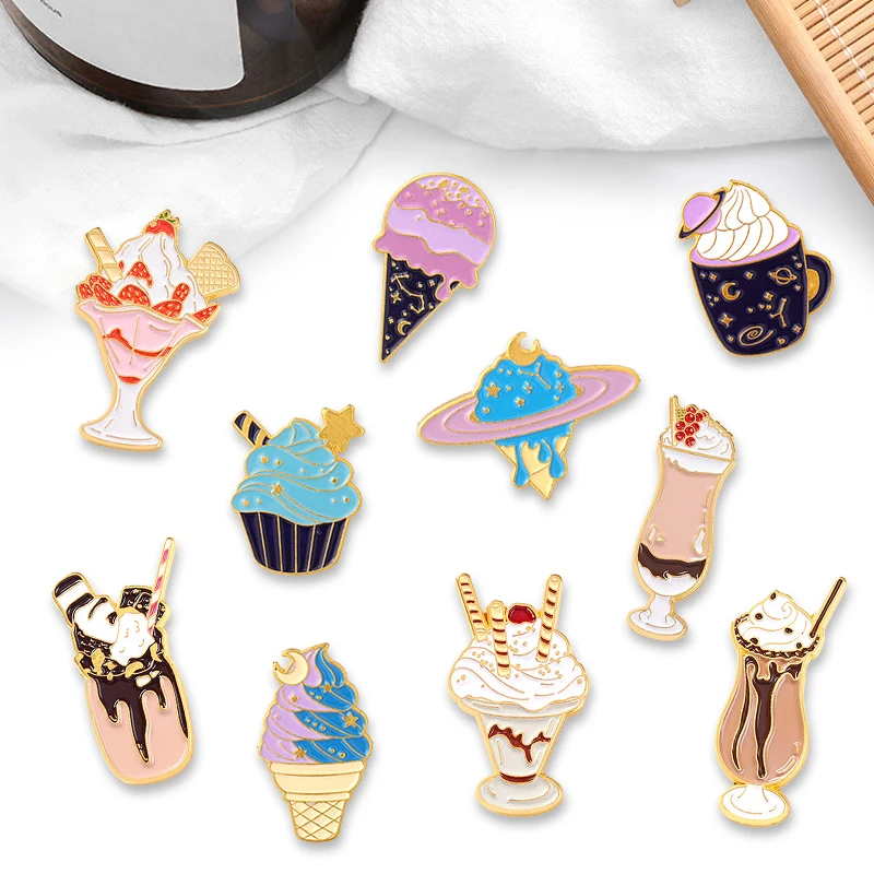 

Creative Trendy Cartoon Ice Cream Dessert Oil Drop Lapel Brooch Badges Pin Denim Bag Gift Men Women Fashion Jewelry Decoration