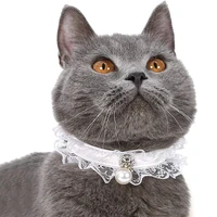 pu leather adjustable cat collar with bell puppy kitty necklace black white lace pet small medium dog collar collar de perro