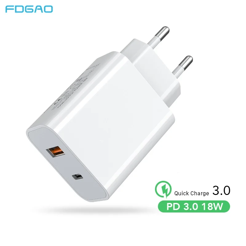 Зарядное устройство FDGAO с двумя USB-портами, 18 Вт, PD3.0