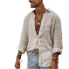 Рубашка мужская с длинным рукавом, Стильная сорочка из хлопка и льна, на тонких пуговицах, Повседневная блуза в европейском стиле, большие размеры, лето