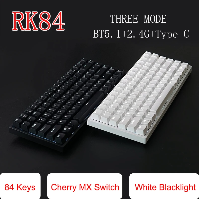 

Механическая игровая клавиатура RK84, 84 клавиши, Bluetooth 5,1/2,4G/Type-C, три режима, переключатель Cherry MX, белая подсветка, клавиатуры