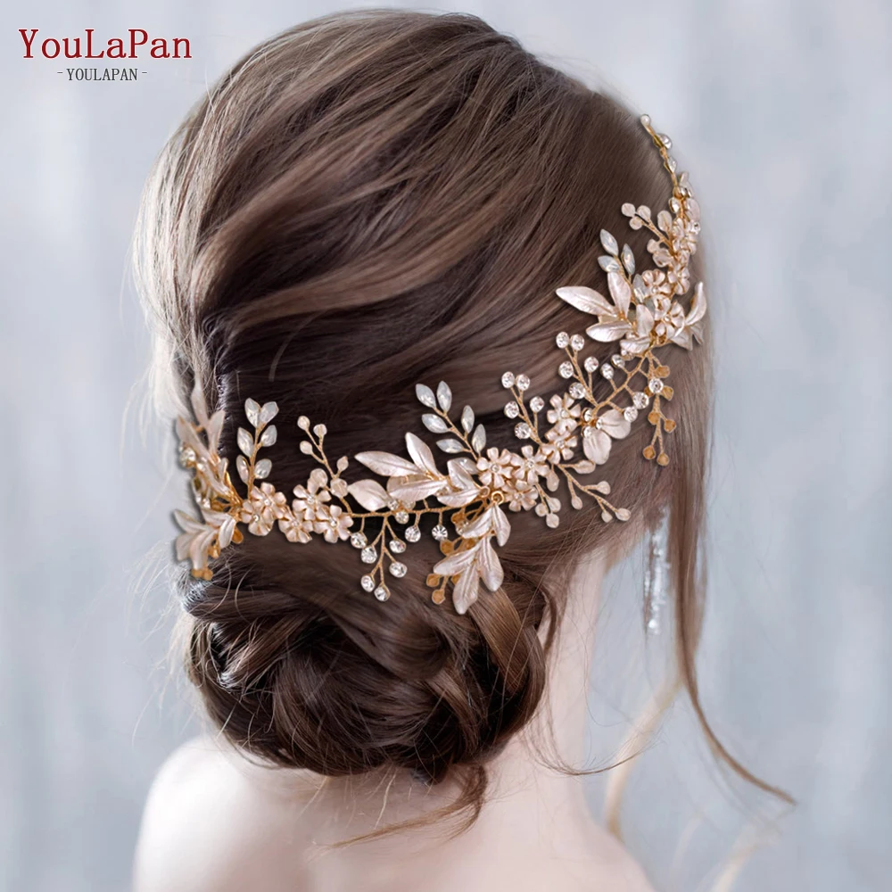 

YouLaPan HP278 Wedding Hair Accessories Rose Gold Color Hair Piece Headband Women Tiara Wedding Headpiece Flower Bridal Headwear
