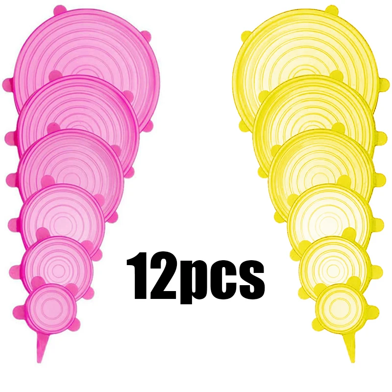 

6pcs Silicone Preservation Cover Stretch Silicone Bowl Pot Lid Silica Gel Heat Preservation Lids Cooking Food Fresh Cover