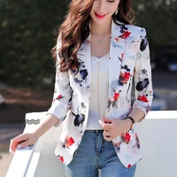 blazer women and jackets 2021 ladies tops button pockets office lady printing white pink blazer vintage women pink tops 717d