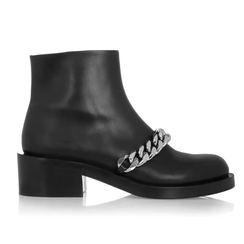 Silver Chain Boots Г., весенние женские ботильоны серебряная с золотом цепь, женская обувь осенние женские мотоботы на не сужающемся книзу массивном каблуке - Цвет: Silver Chain Boots