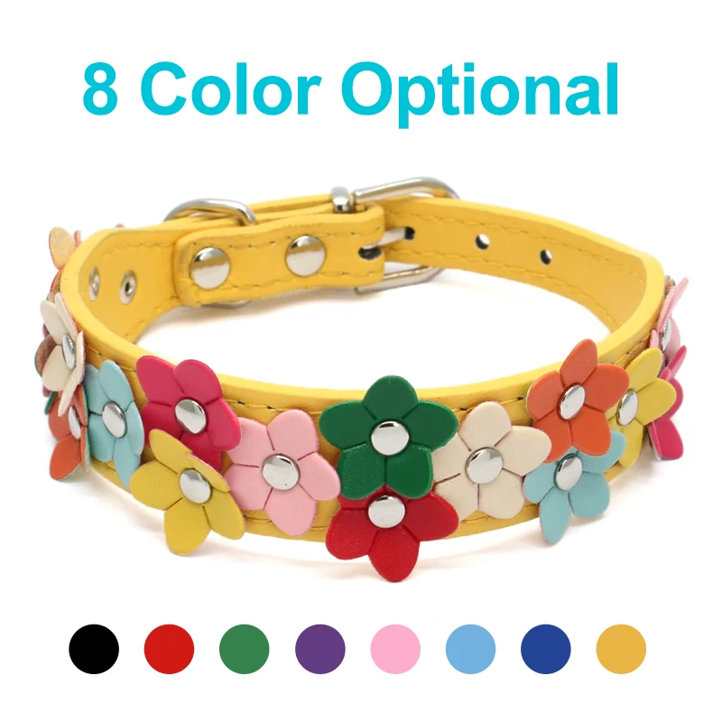 

Adjustable Dog Collars Leash PU Leather Double Row Flower Pet Cat Chain For Dogs Personalized Comfortable And Soft Pets Supplies