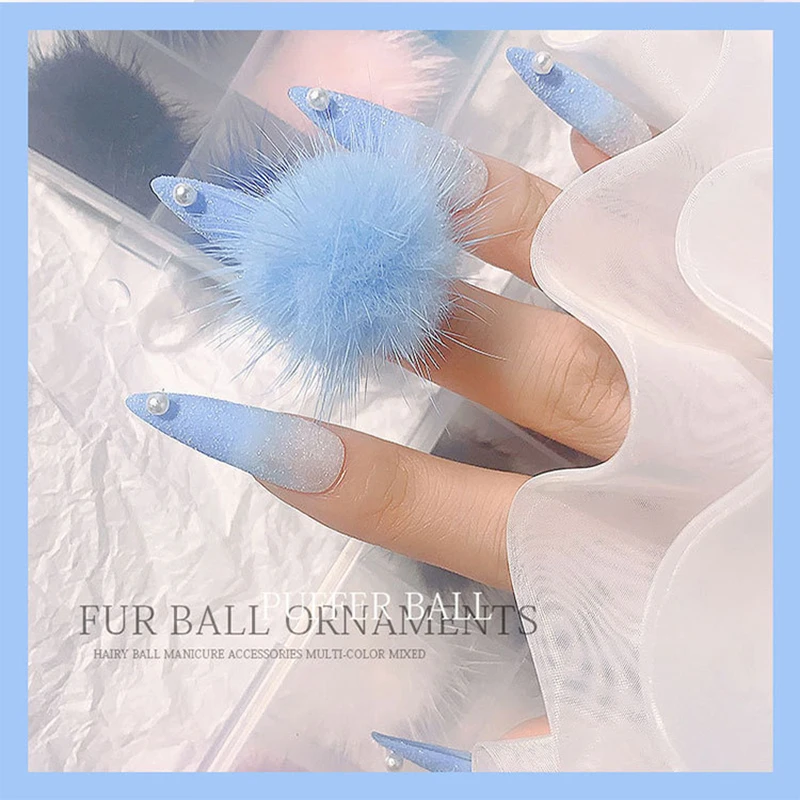 

12/24pcs/box Detachable Nail Art Fluffy Plush Ball With Base Diy Nail Decorations Pearl Pendants Charm Manicure Nail Accessories