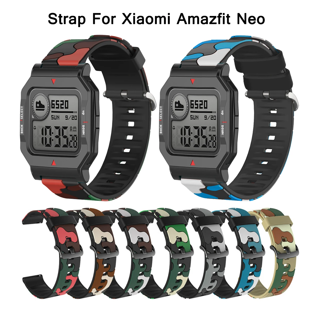 Ремешок силиконовый Камуфляжный для смарт-часов Xiaomi Huami Amazfit Neo/Bip S U Lite Pro 20 мм