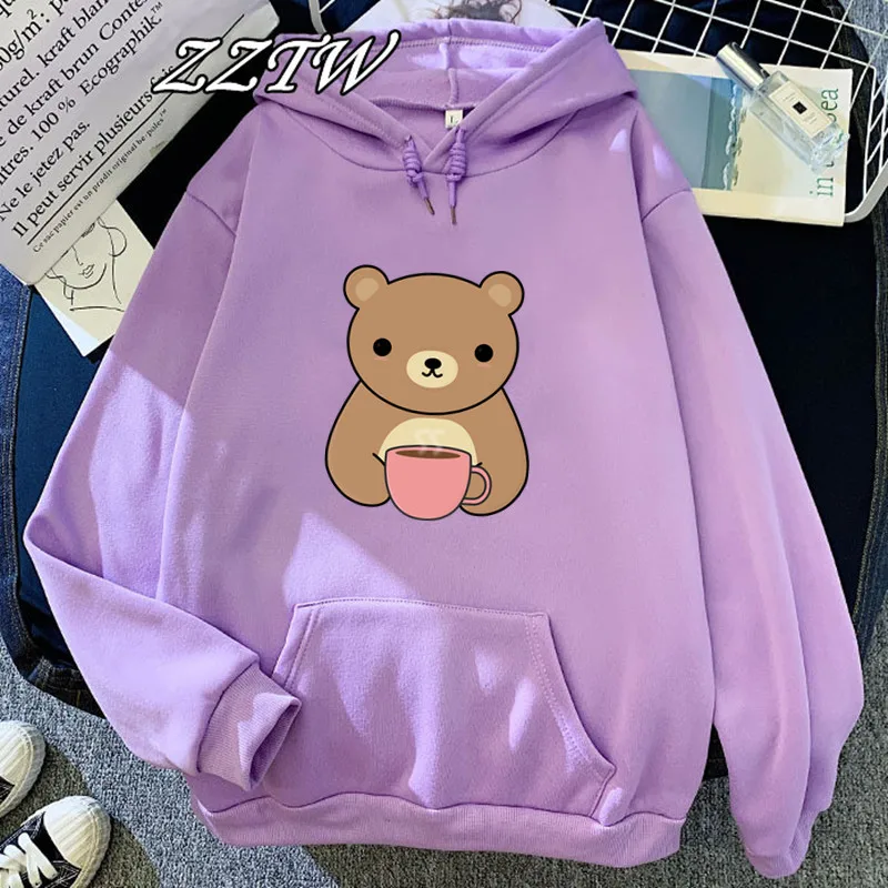 

Cartoon Sweet Hooded Bear Print Harajuku Loose Female Hoodies Womens Fleece Oversized Hoodies Pullover Female Sweatshirt