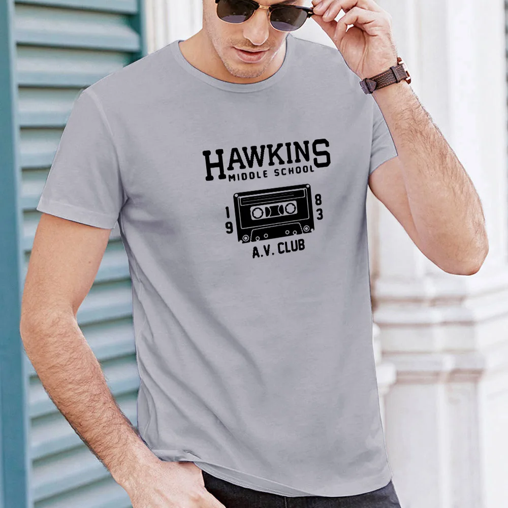 

Summer T Shirt Men Basic Cute Loose Casual Funny Print Middle School 1983 Hawkins Graphic Tees Harajuku Cool Cartoon Male Tshirt