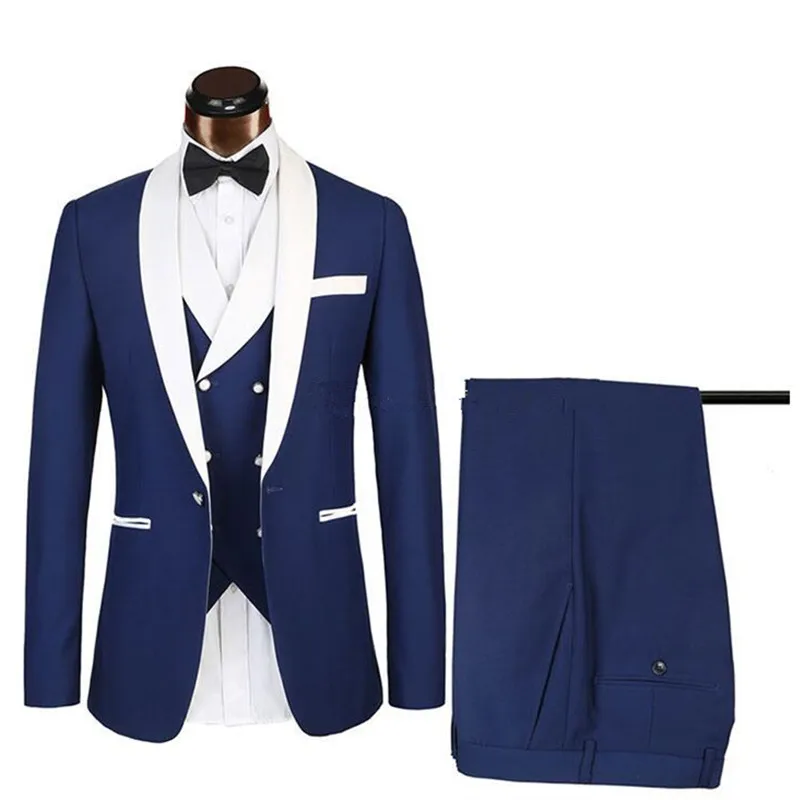 Синие мужские костюмы для свадьбы настоящий дизайн белые смокинги жениха с