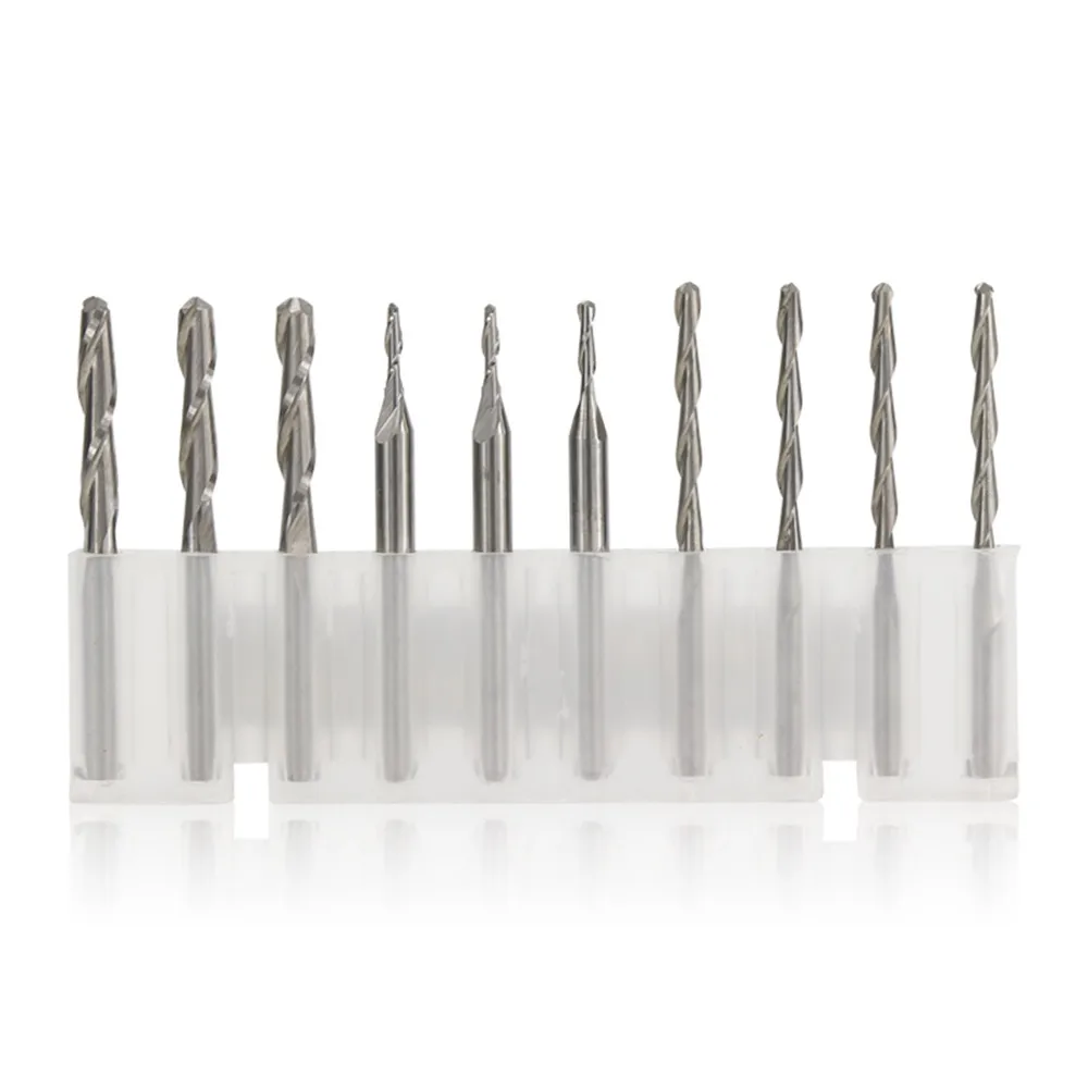 

10pcs 3.175mm shank ball nose end mill set of carbide 2 spiral flute router bits cnc engraving end mill